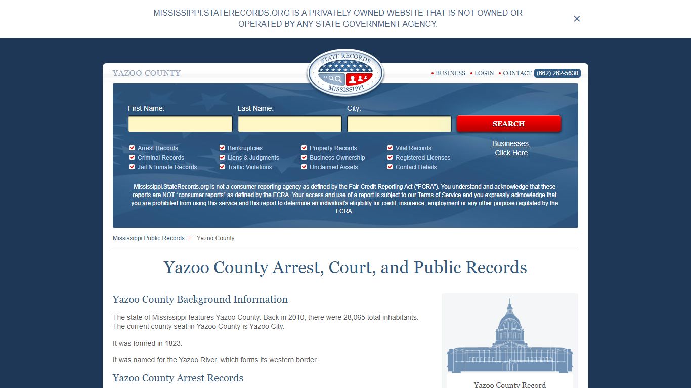 Yazoo County Arrest, Court, and Public Records