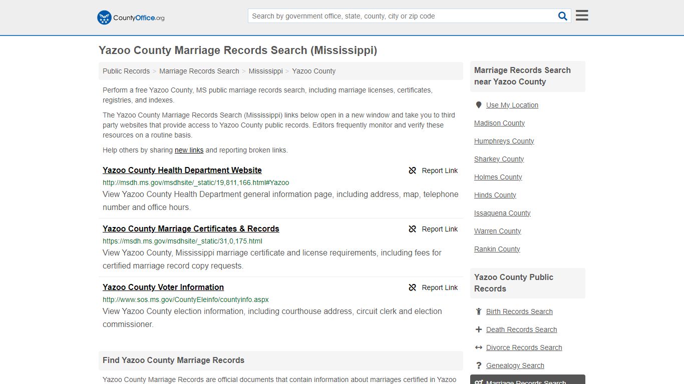 Yazoo County Marriage Records Search (Mississippi) - County Office