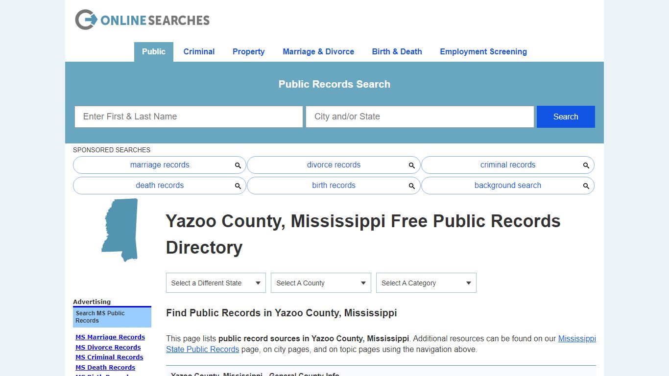 Yazoo County, Mississippi Public Records Directory